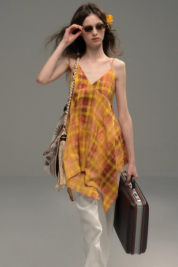 Tie-Dye Check Camisole Top