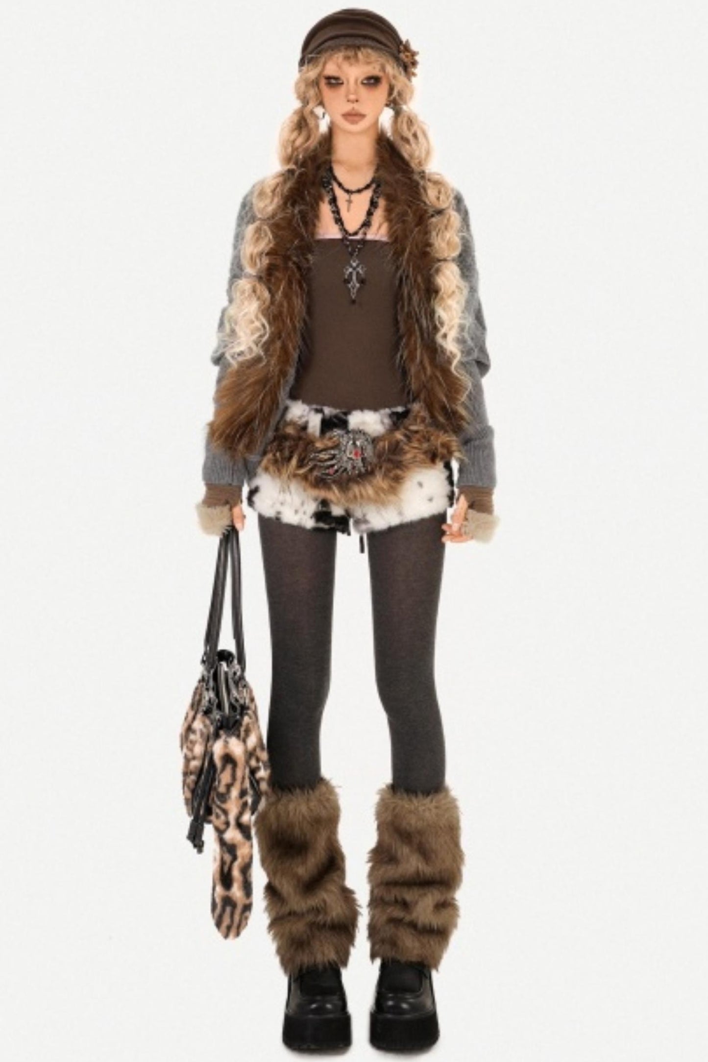 Fur Collar Knitted Cardigan