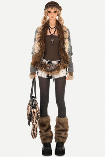 Fur Collar Knitted Cardigan