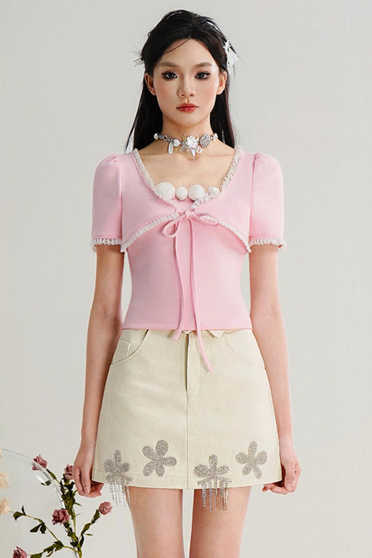 Rhinestone Bliss Pink Top & Skirt Set-Up