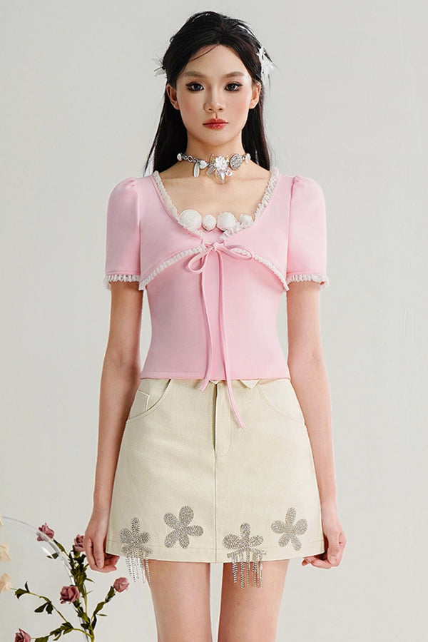 Rhinestone Bliss Pink Top & Skirt Set-Up