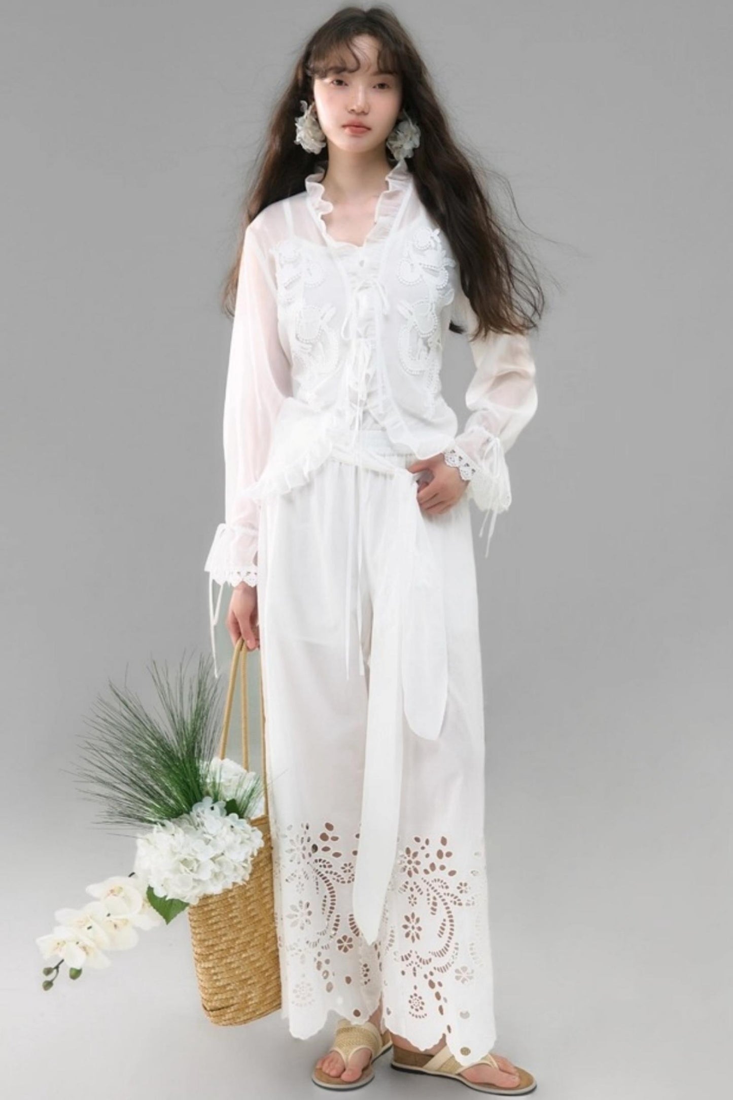 Cotton Cut-out Strappy Straight-leg Trousers