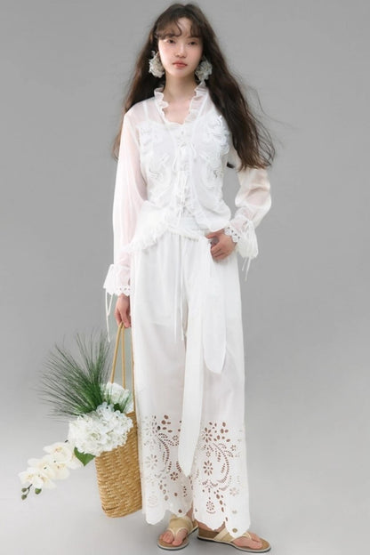 Cotton Cut-out Strappy Straight-leg Trousers