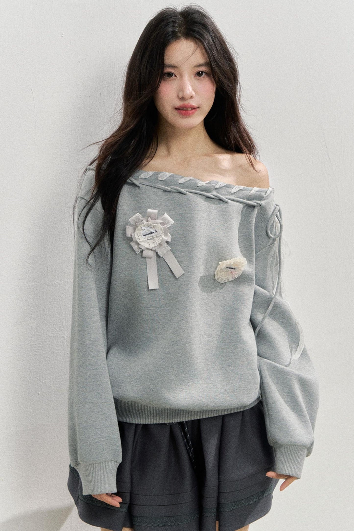 Gray Sloping Shoulder Sweatshirt