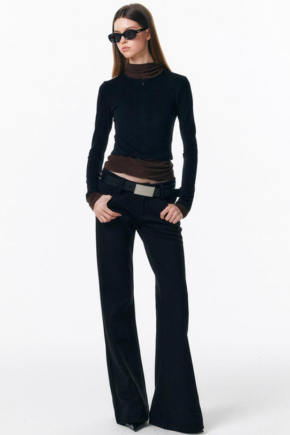 Velvet-Feel Color-Blocked Top