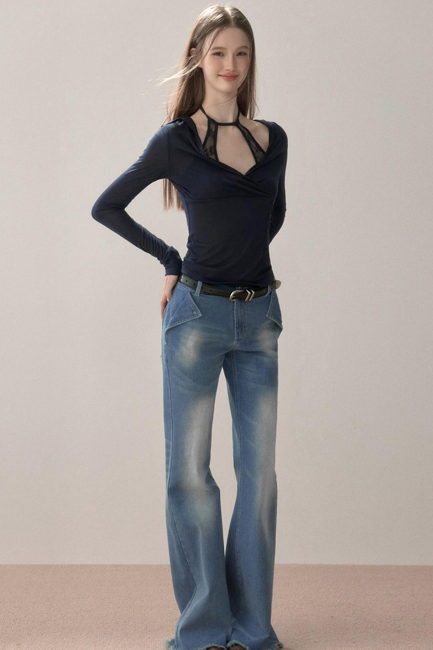 Vintage Letter Print Flared Jeans