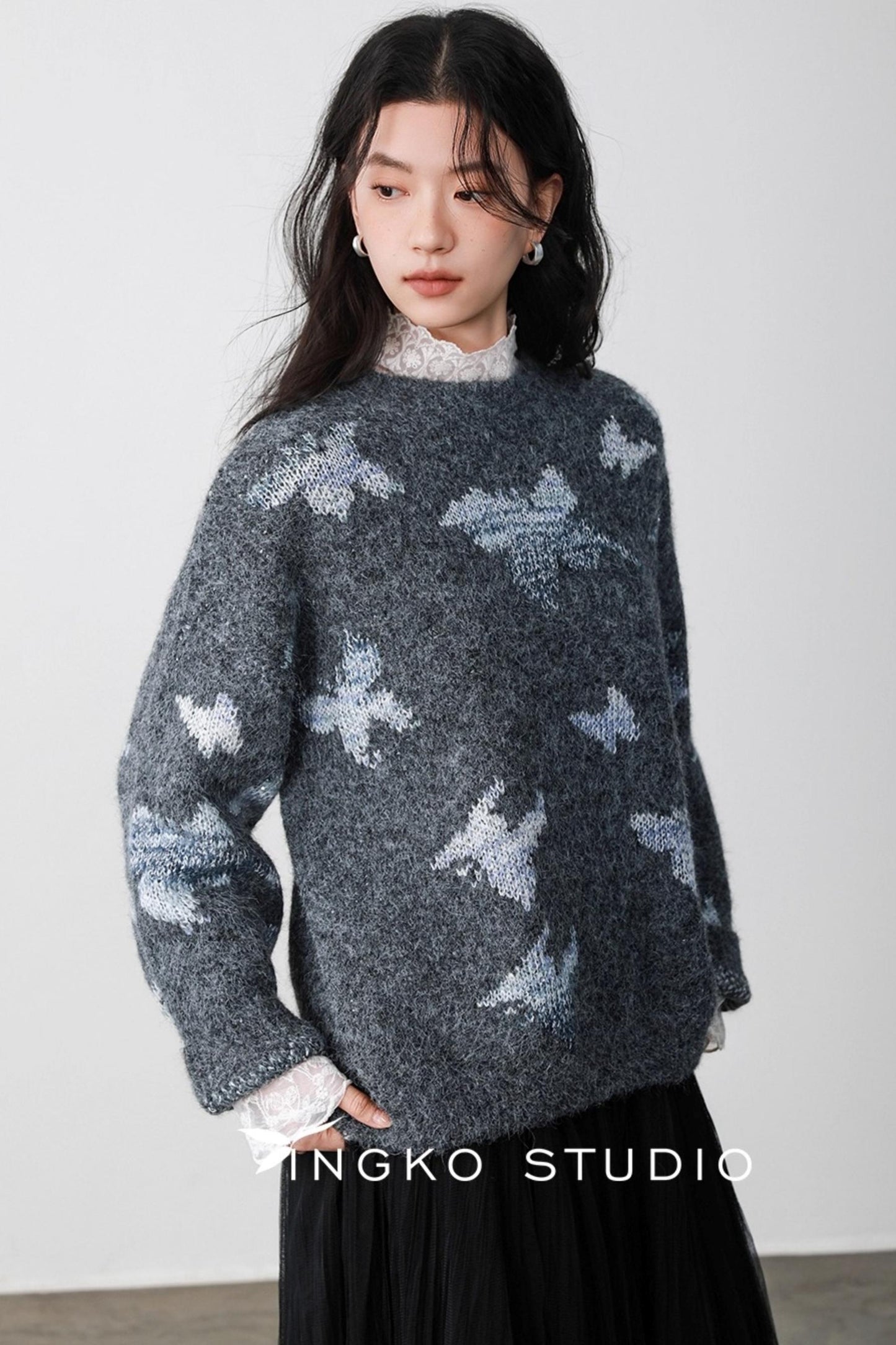 Gray Butterfly Hollow Sweater