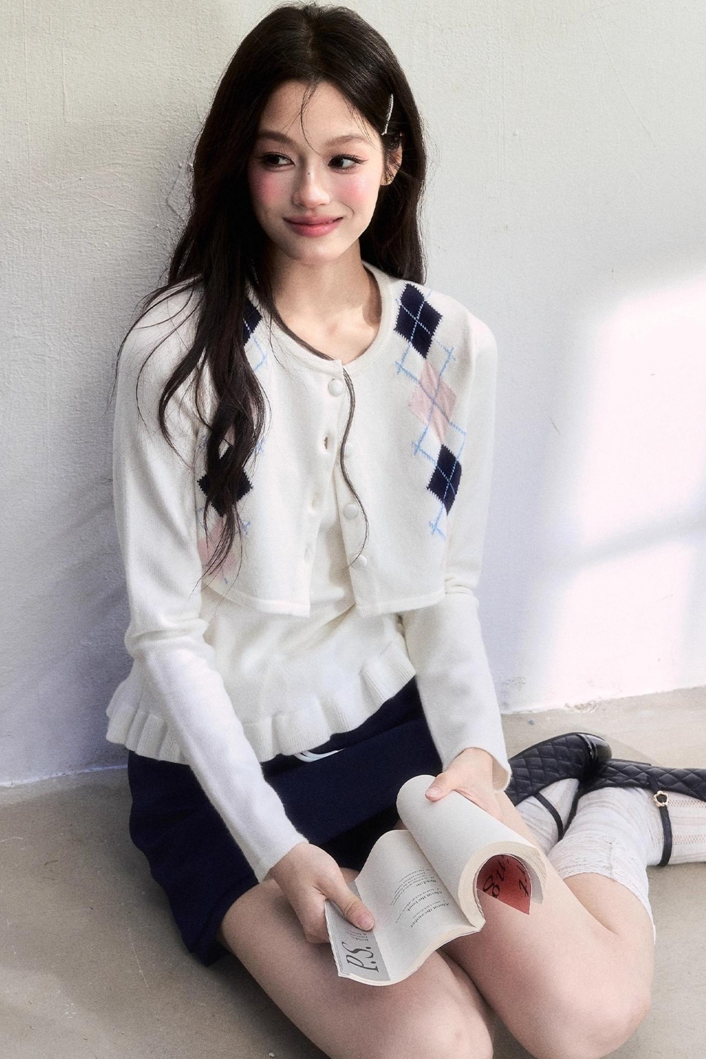 Geometric Quilted Cardigan Set