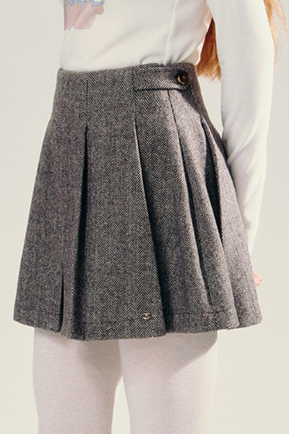 Herringbone Pattern A-Line Pleated Skirt