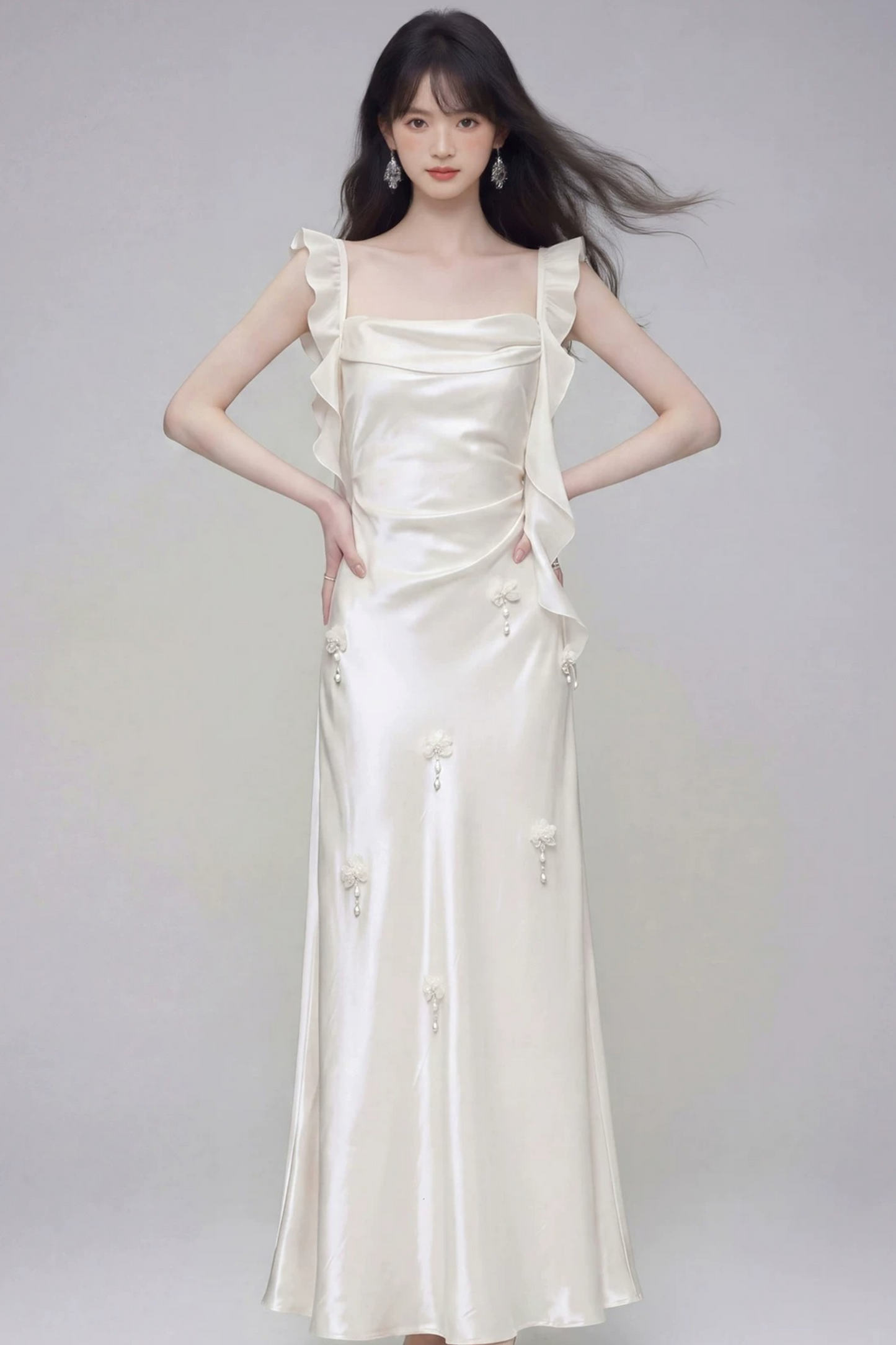 Gardenia White Satin Dress