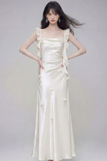 Gardenia White Satin Dress