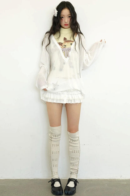 Rhinestone Bowknot Mesh Top