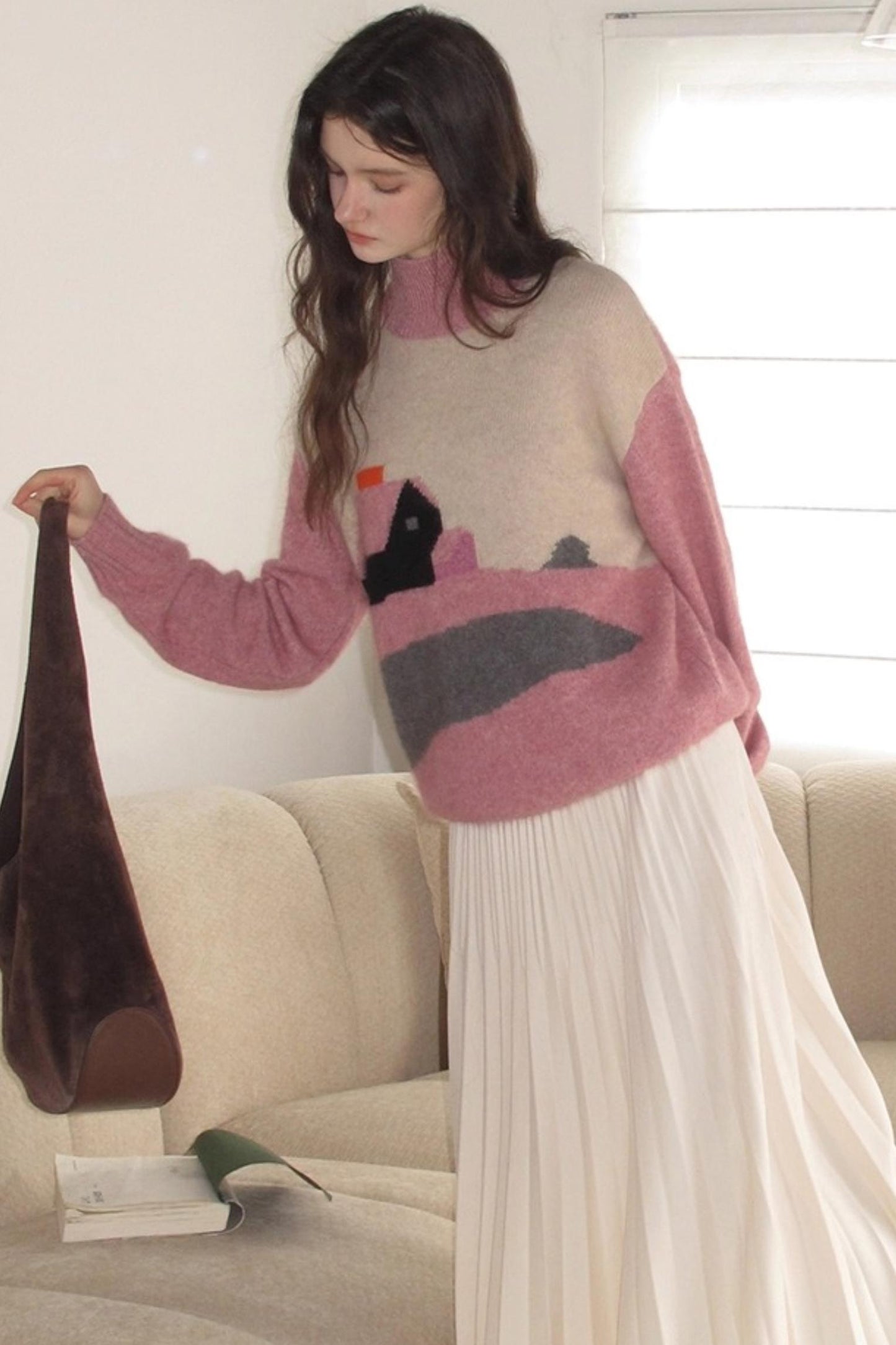Pink Vintage Cashmere-Like Turtleneck Sweater