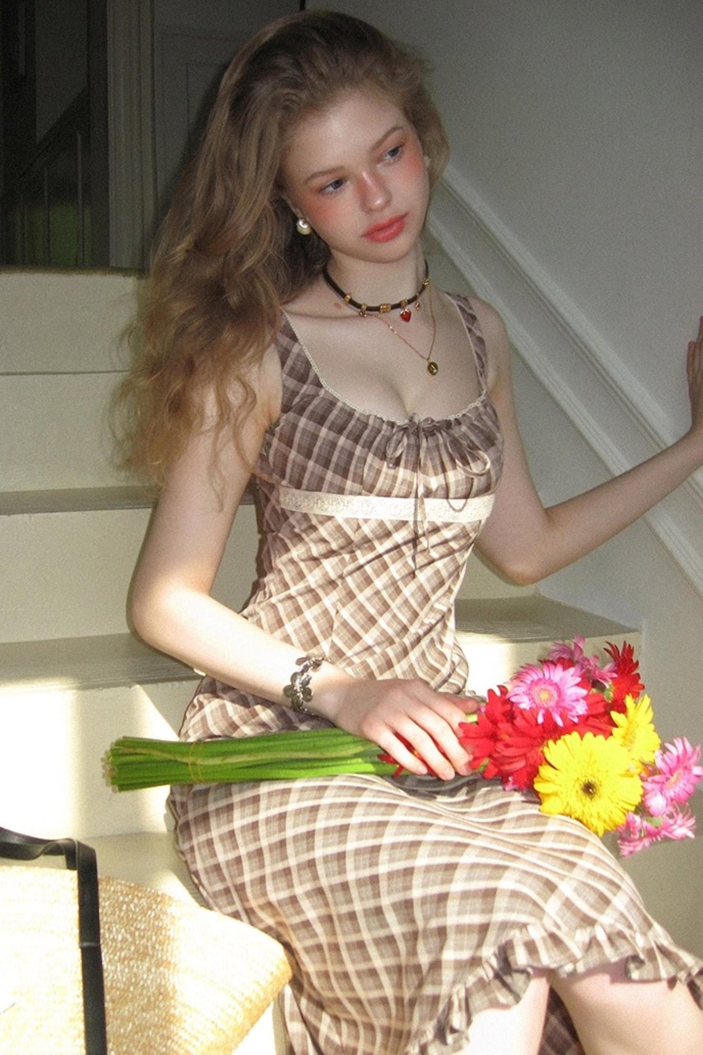 Brown Lace Slip Dress