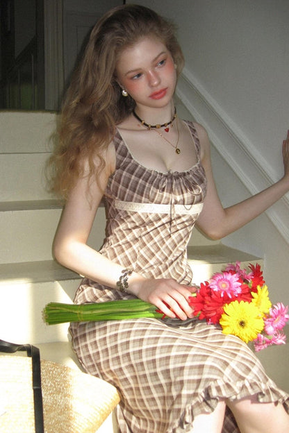 Brown Lace Slip Dress