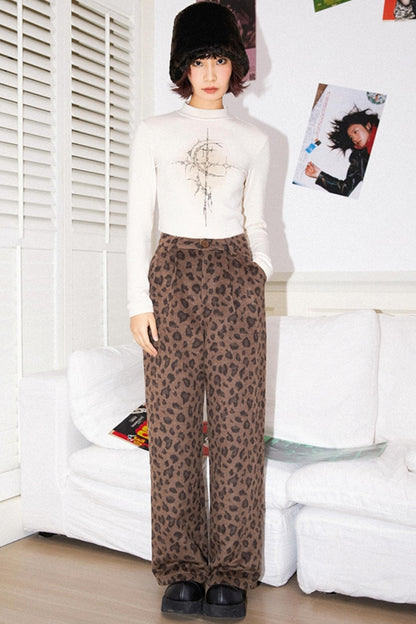 Elegant Leopard Straight Pants