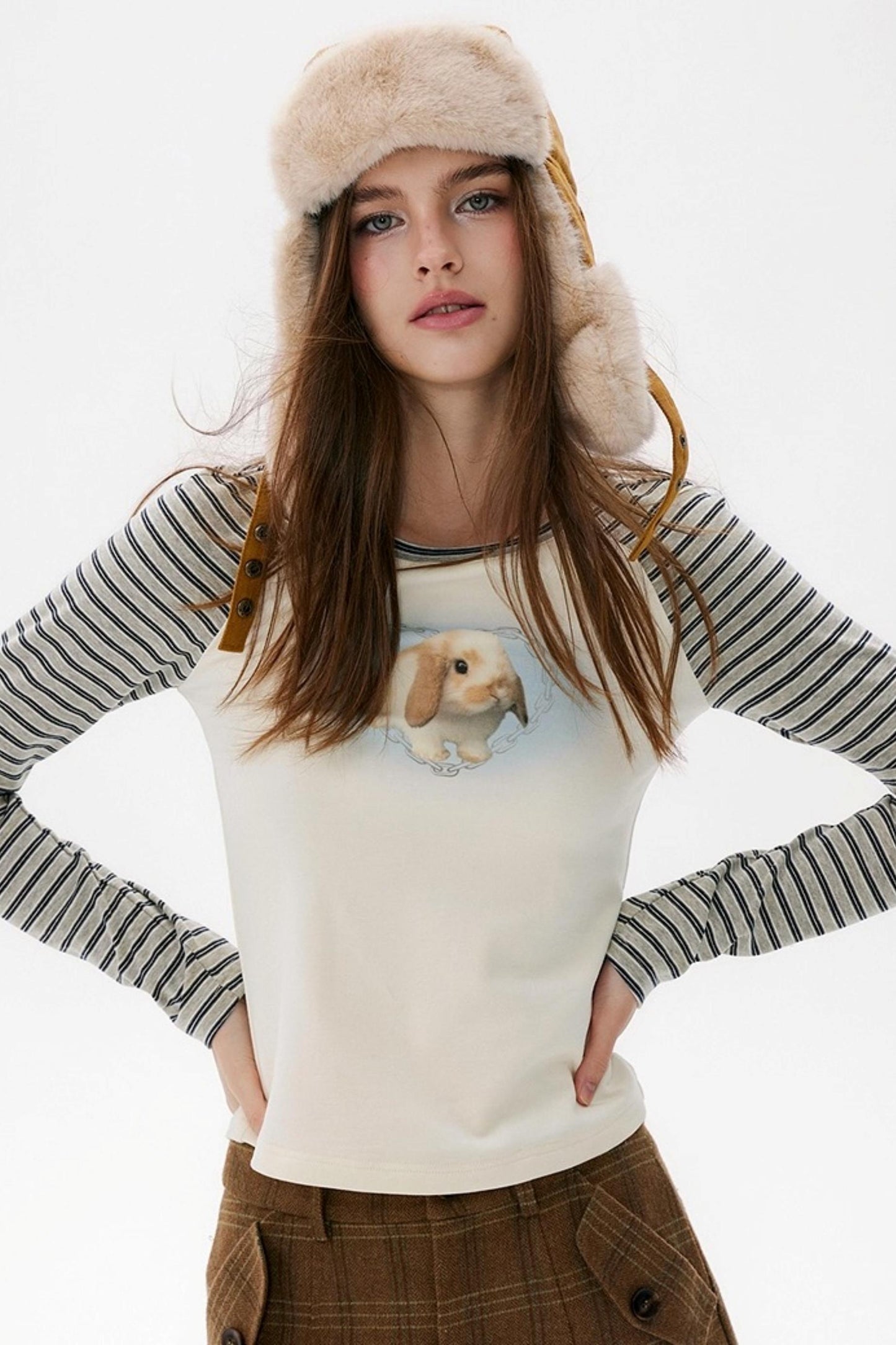 Beige Rabbit Sleeve T-Shirt