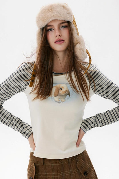 Beige Rabbit Sleeve T-Shirt