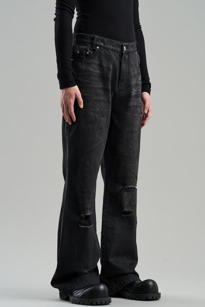 Distressed Denim Rivets Pants