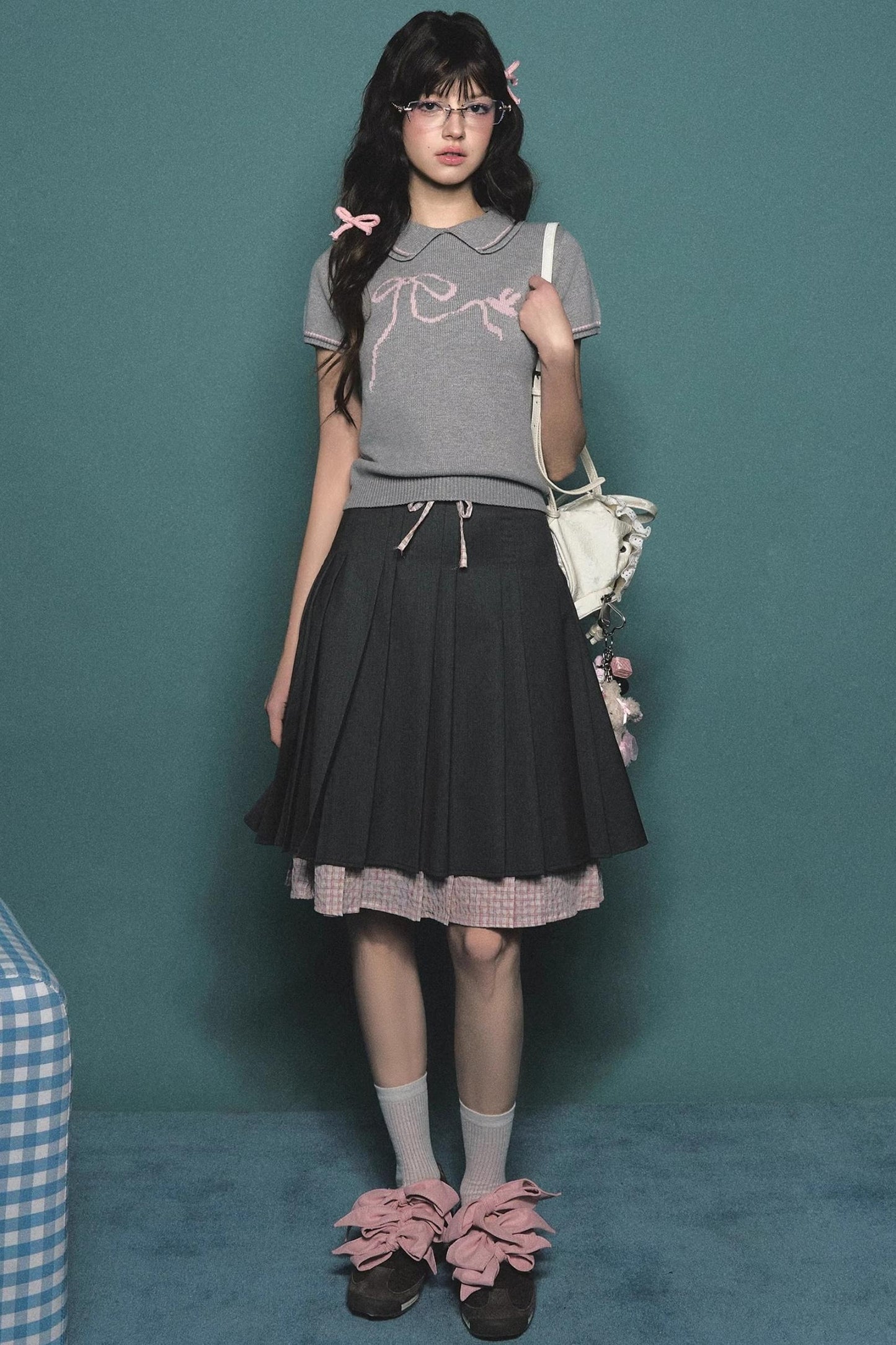 Double Plaid Pleated Skirt