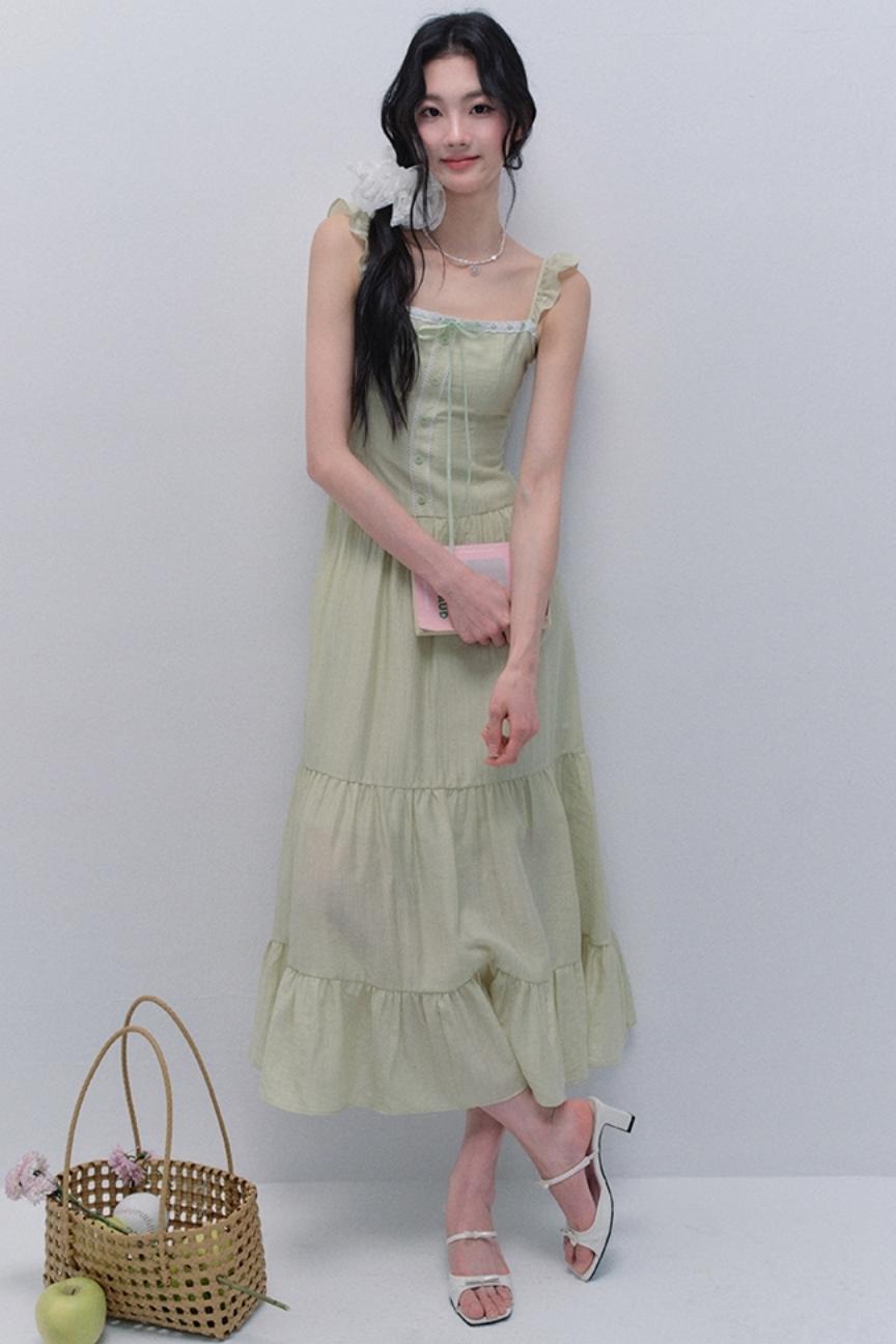 Elegant Airy Green Tie Dress