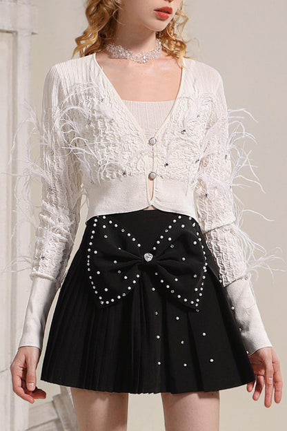 Black and White Beaded Bow Skirt