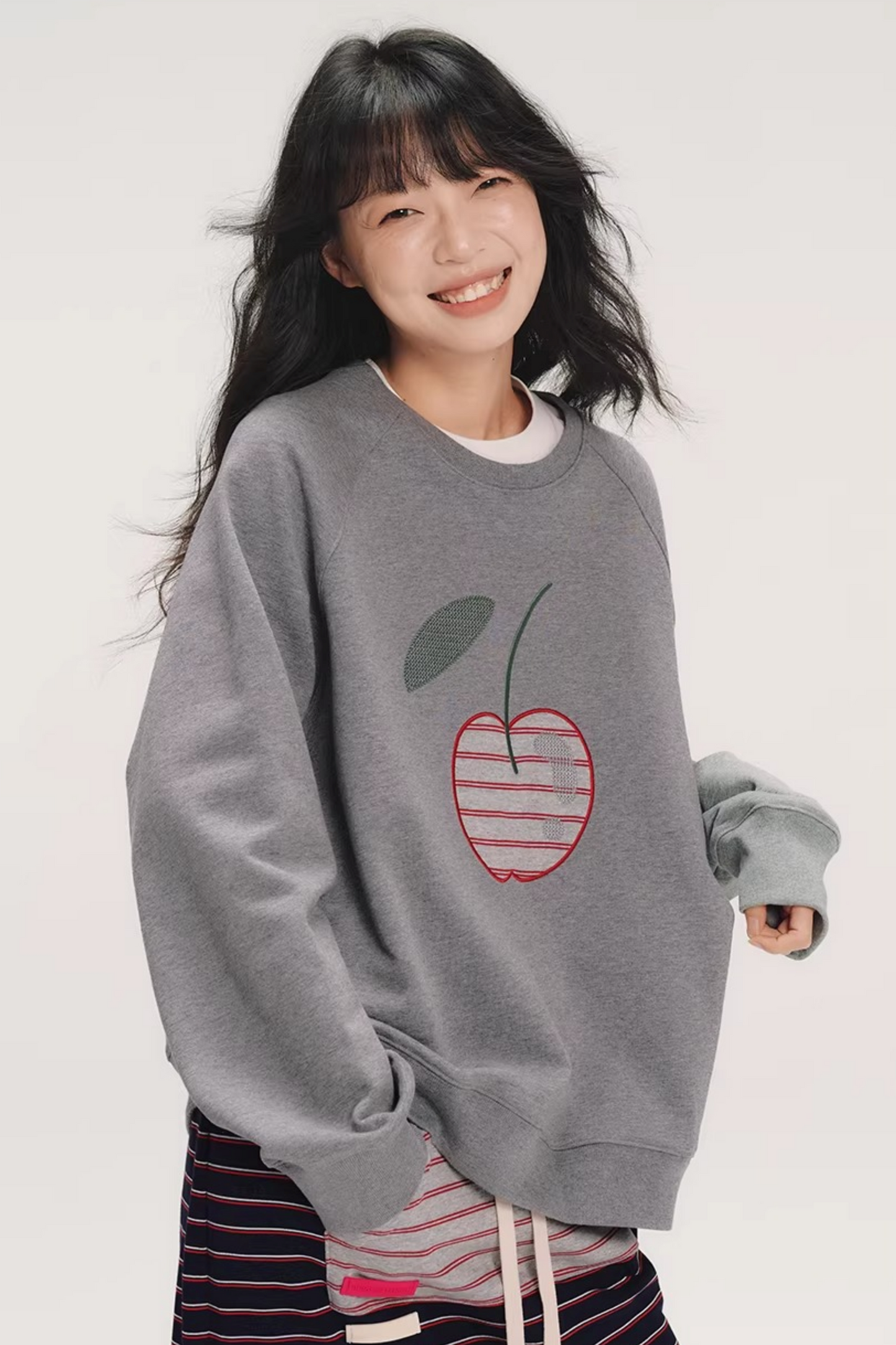 Striped Cherry Patchwork Sweatshirt