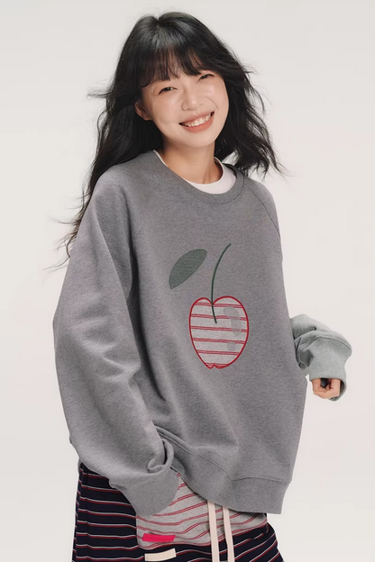 Striped Cherry Patchwork Sweatshirt