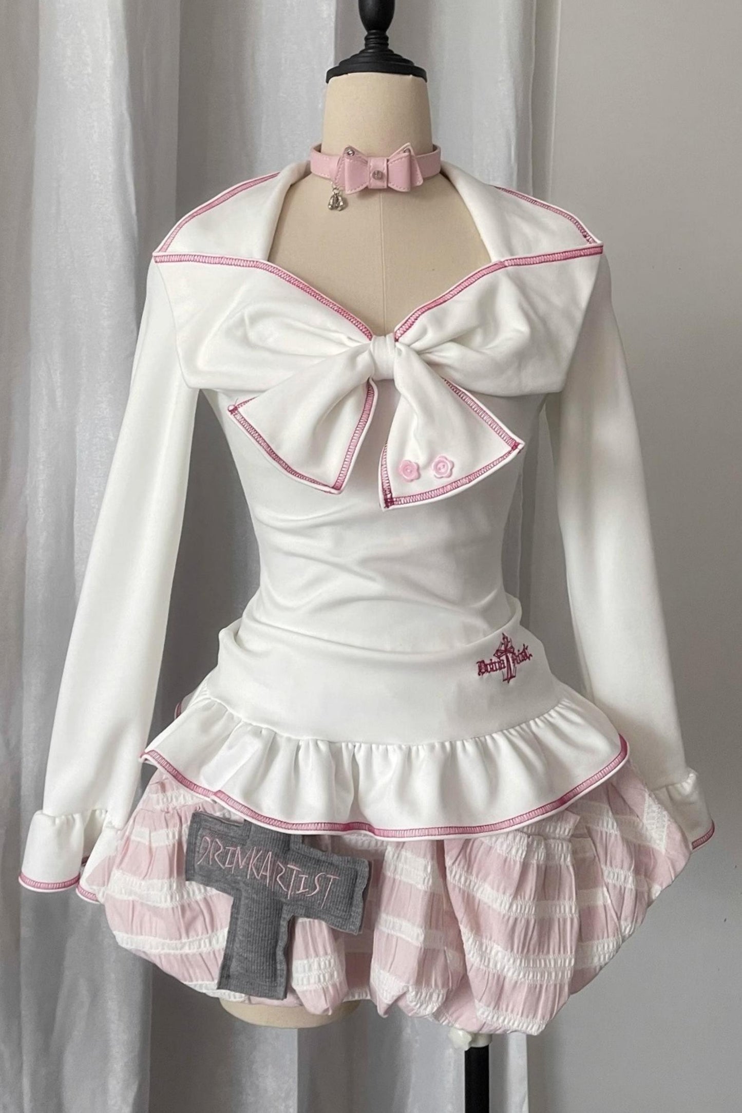 Striped Embroidered Bud Pumpkin Skirt