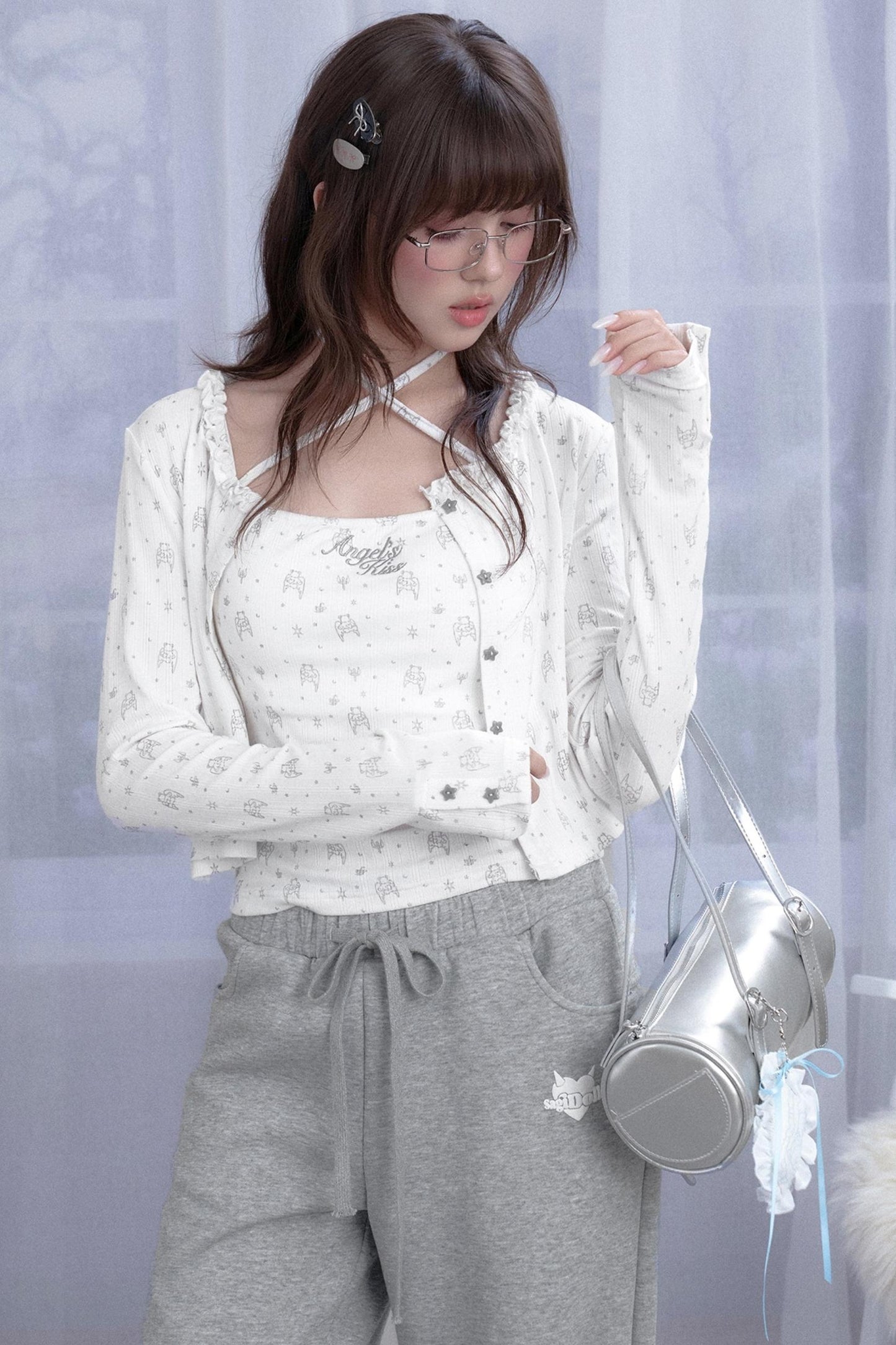 Angel Black & White Bear Print Cardigan Set-Up