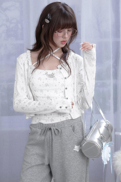 Angel Black & White Bear Print Cardigan Set-Up