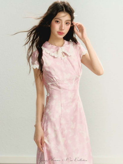 Chinese Style Butterfly Calf Length Dress