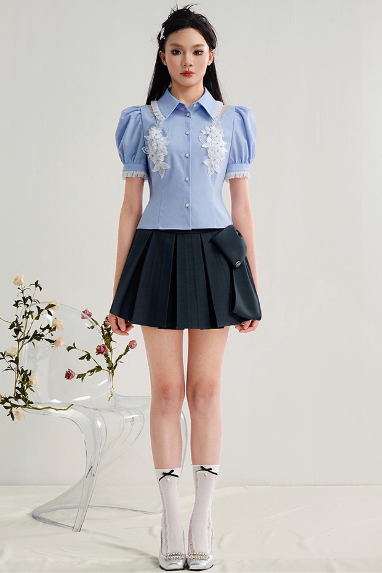 Floral Bubble Sleeve Top