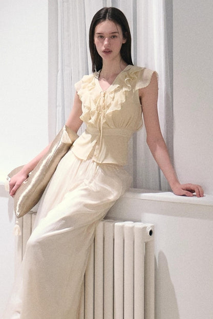 Apricot Satin Double-Layer Pants