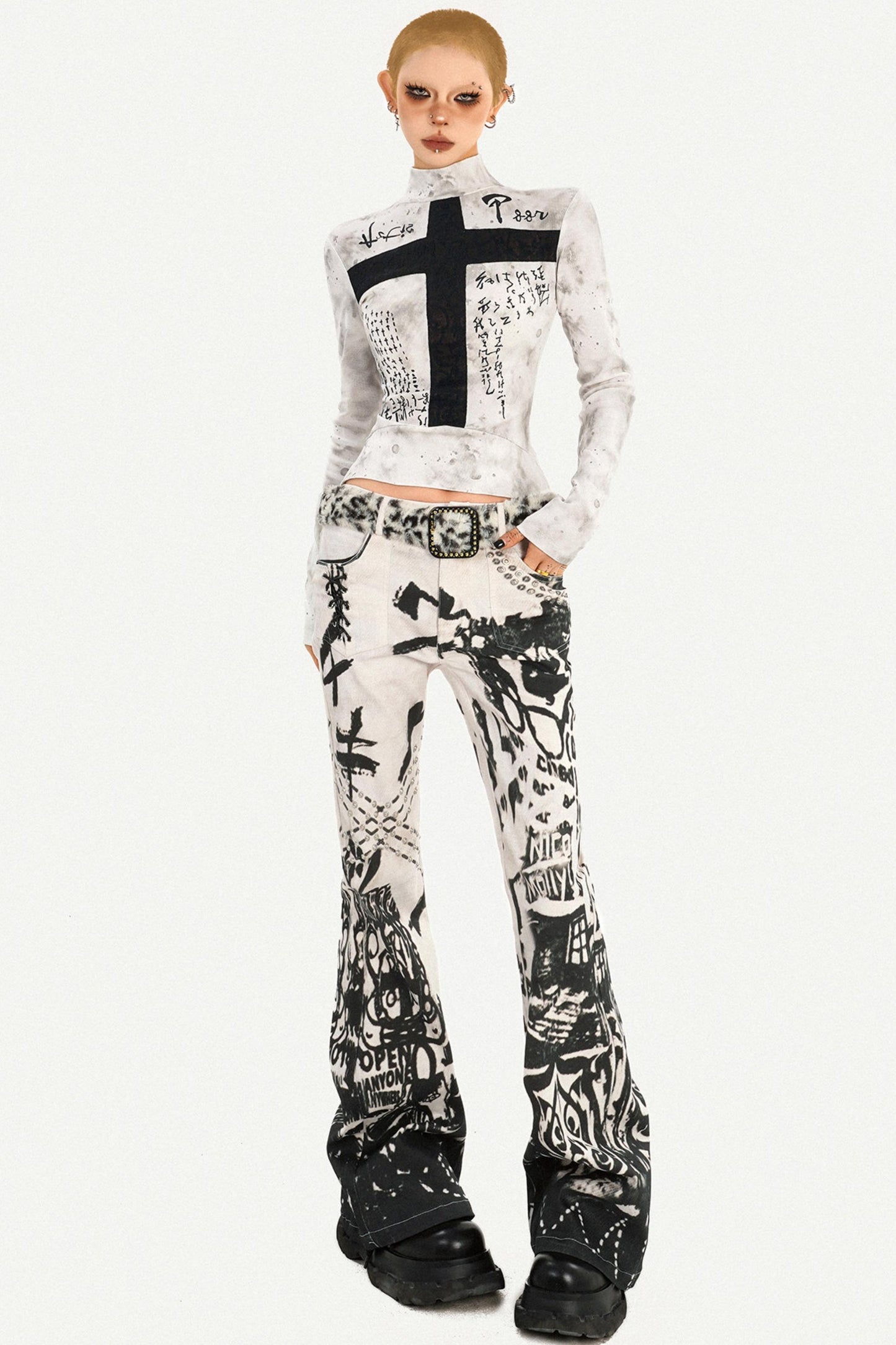 Gothic Cross Print Top