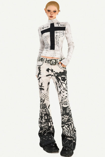 Gothic Cross Print Top