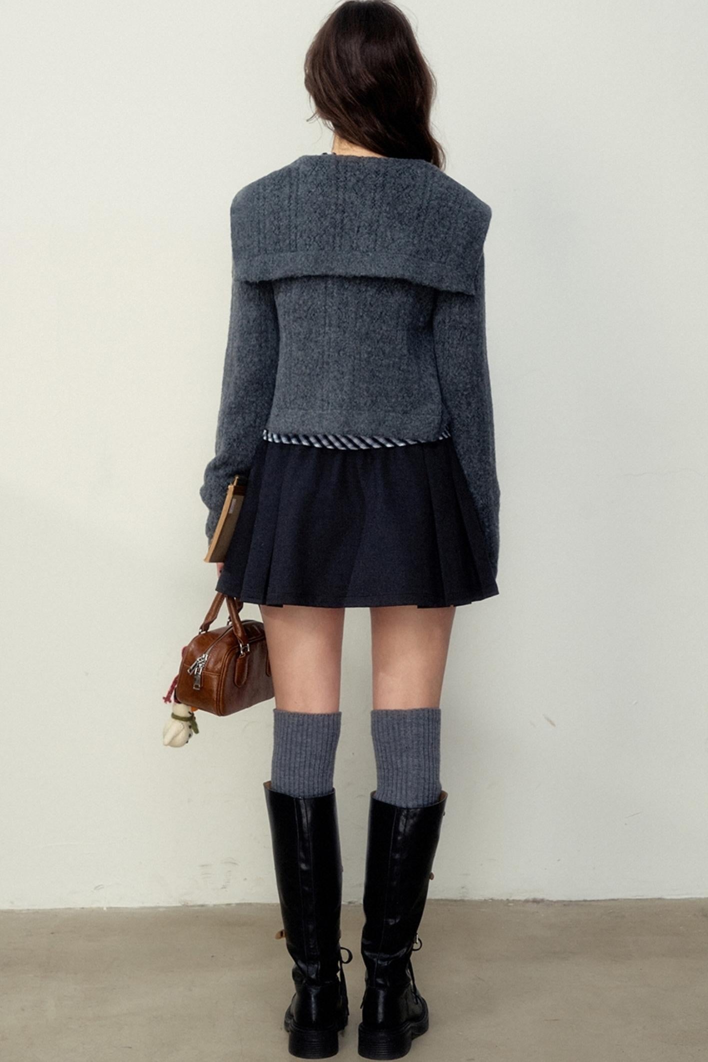 Navy Collar Knit Cardigan