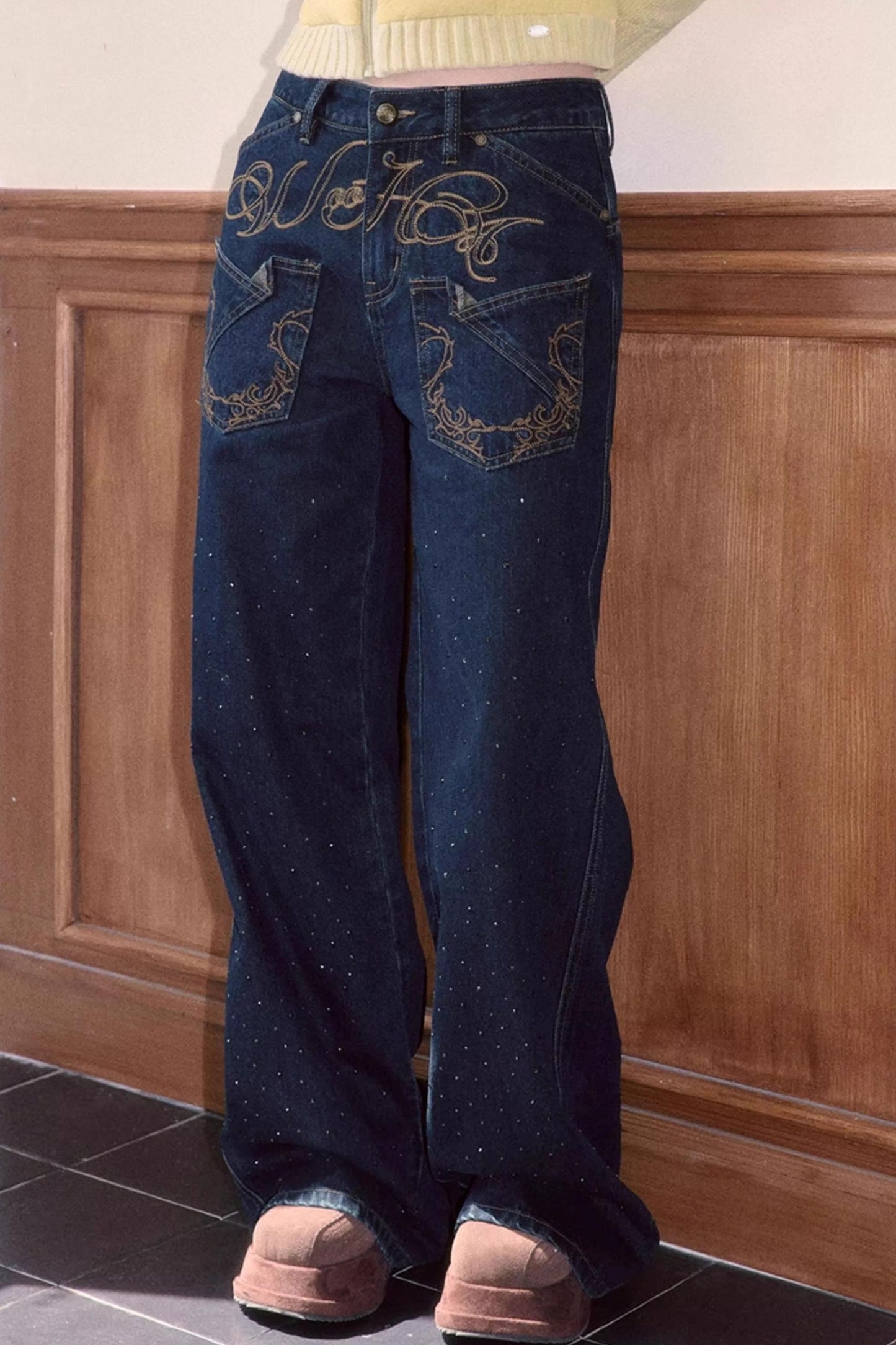 Vintage Embroidered Denim Pants