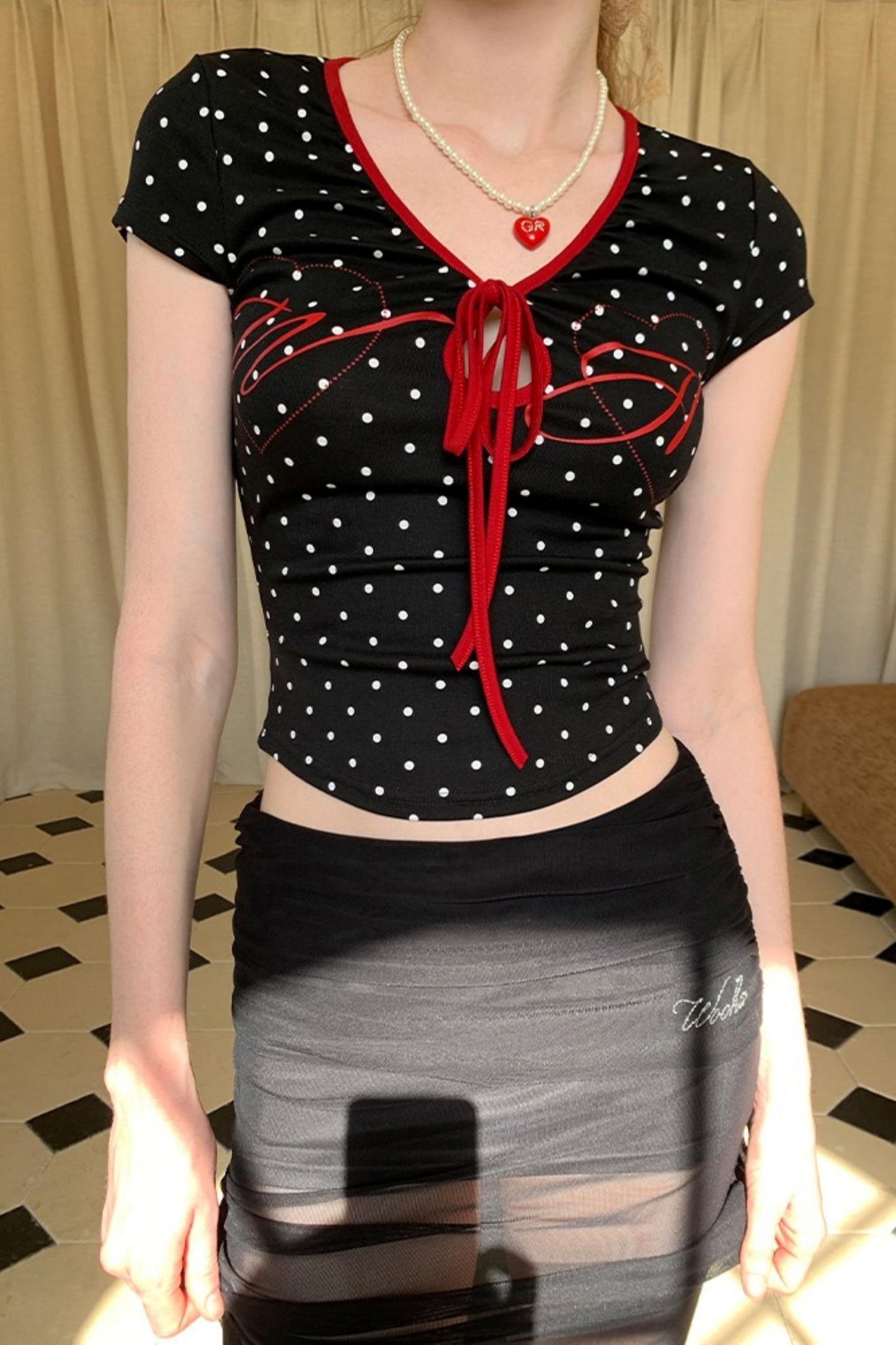 Summer Polka Dot V-Neck Tee