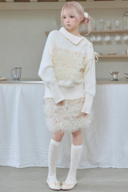 Beige Pleated Mink Velvet Sweater