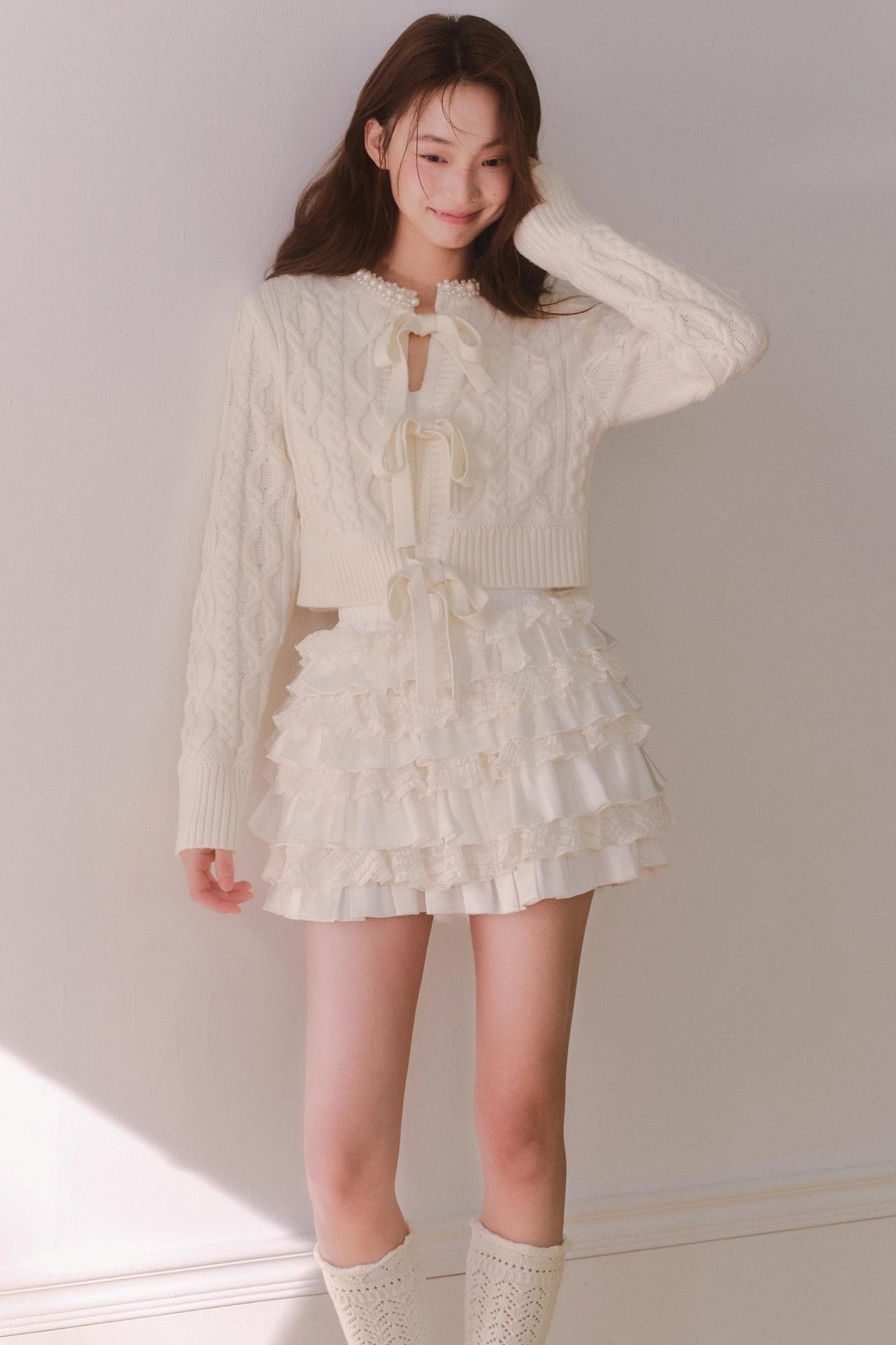 Retro Crochet Pearl Cardigan