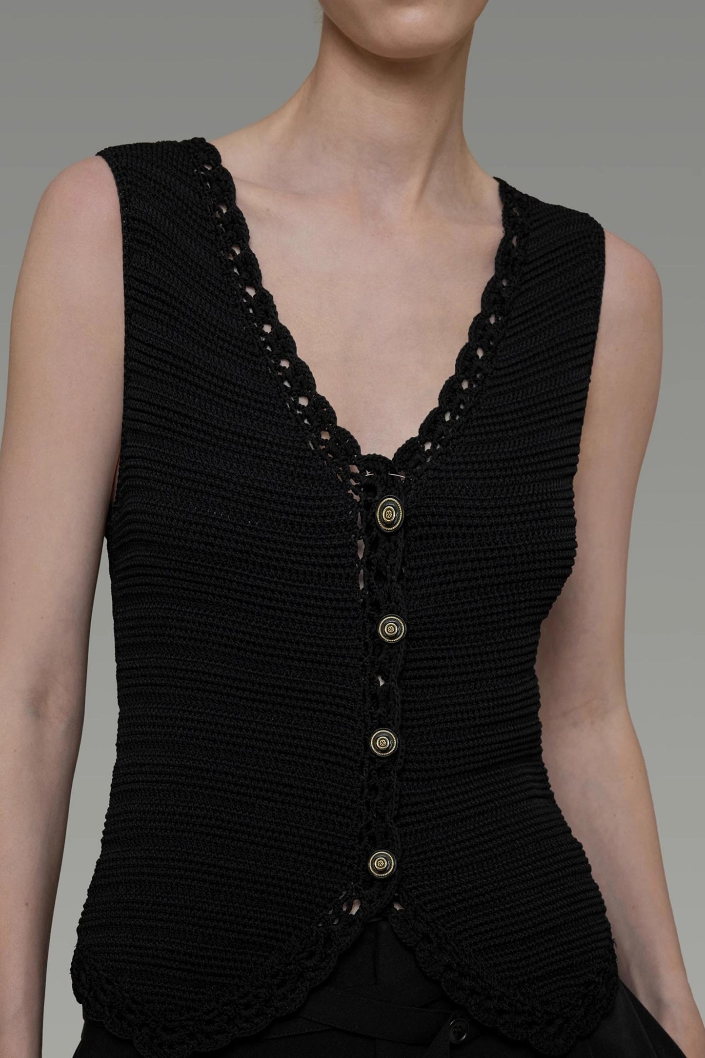 Black V-Neck Knit Top