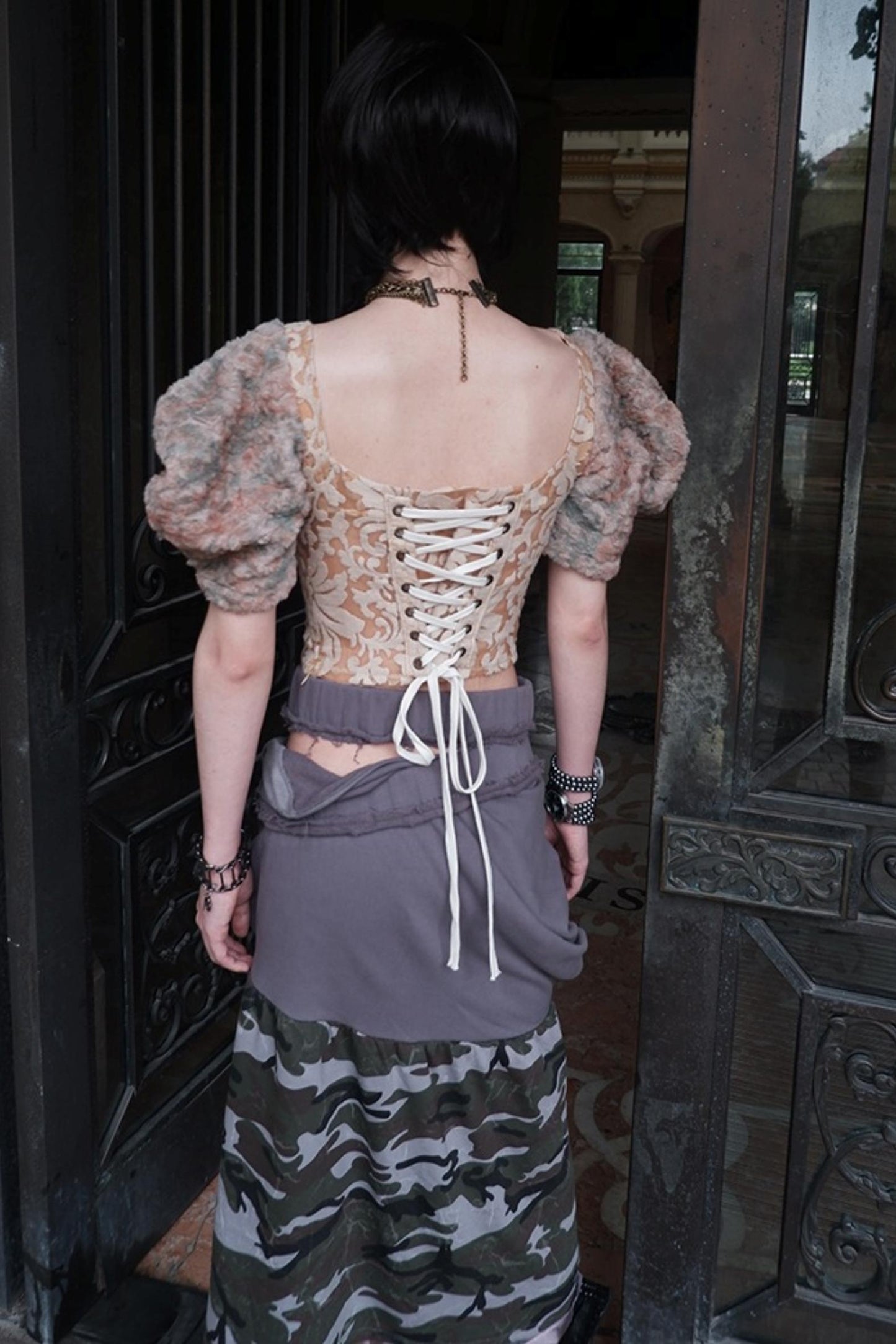 Patchwork Sheer Bud Strap Top