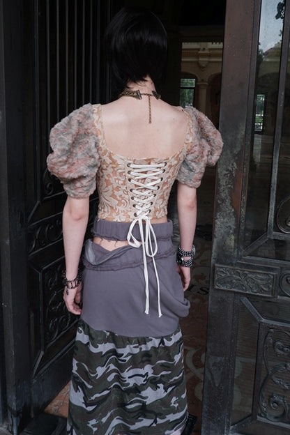 Patchwork Sheer Bud Strap Top