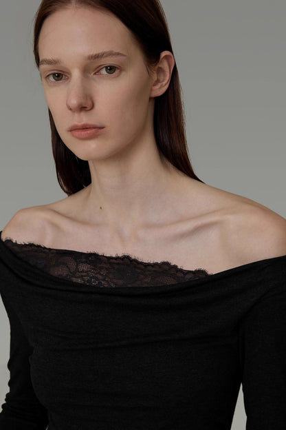 Lace One-Shoulder Knit Top