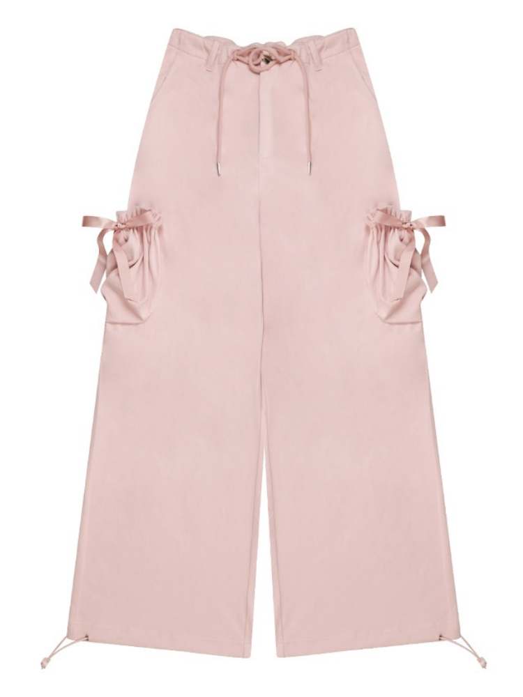 High Waist Ribbon Pocket Wide Leg Pants