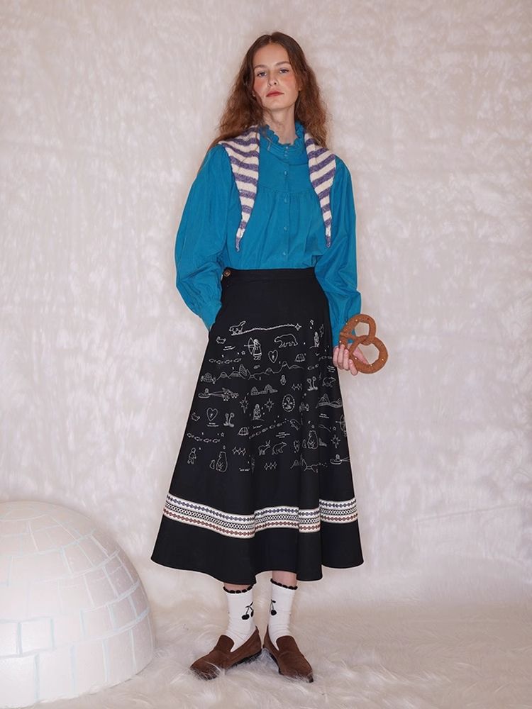 Embroidery / Printed Big Pendulum Skirt