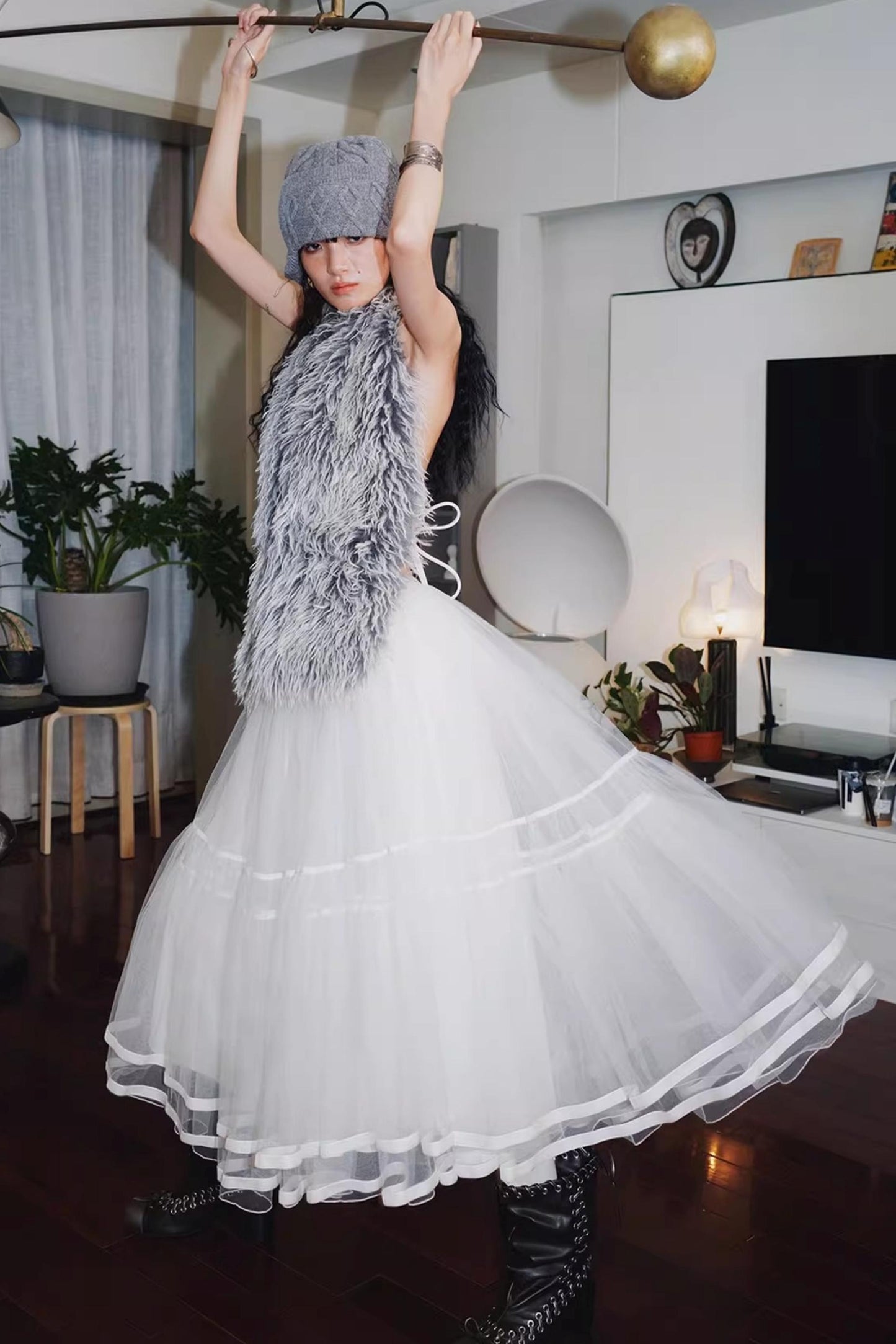 Autumn Mesh Puffy Long Skirt