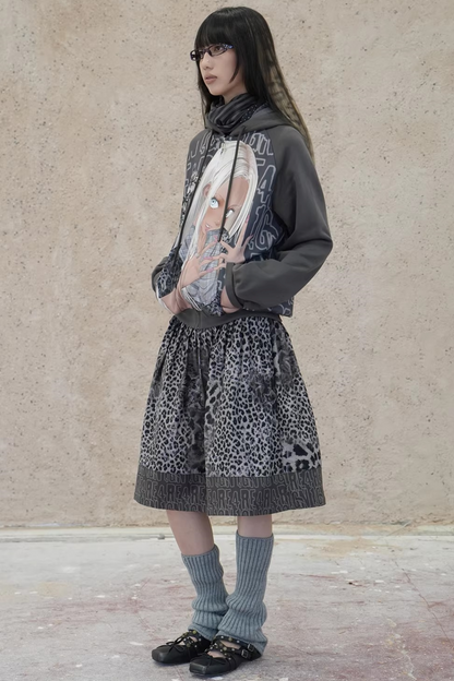 Leopard Graffiti Pleated Skirt