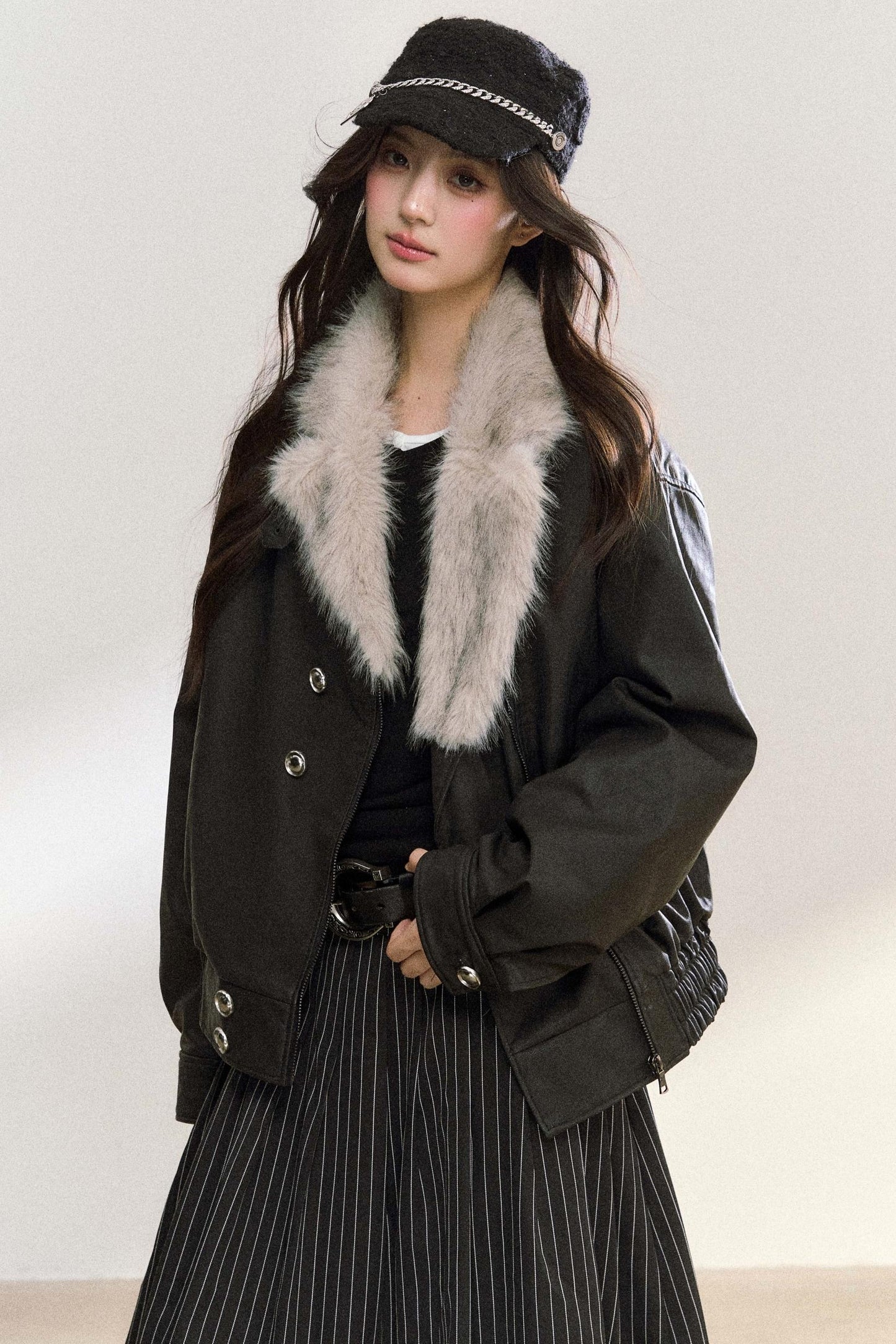 Large Fur Collar Biker Jacket